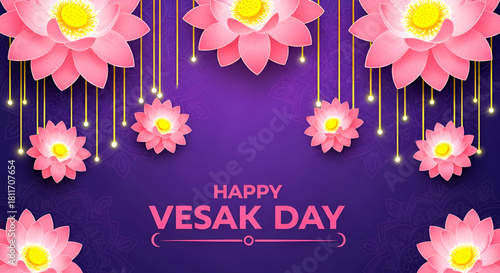 Happy Vesak Day Wishes Cards With Lotus Flowers.
