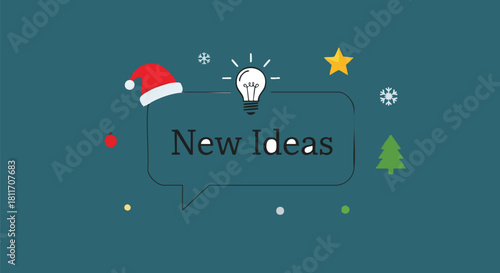 Festive new ideas concept with Christmas decorations and lightbulb.
