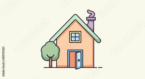 Charming cartoon house illustration perfect for real estate marketing, home improvement ads, or children's books - convey warmth, safety, and family vibes