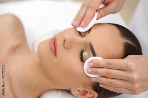 Woman receiving facial treatment at spa for skincare and beauty routine