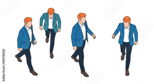Four men in suits walking forward illustrated in a minimalist style