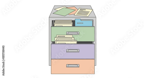 Organized filing cabinet with documents, perfect for streamlining office workflows or illustrating data management, originally a scalable vector graphic