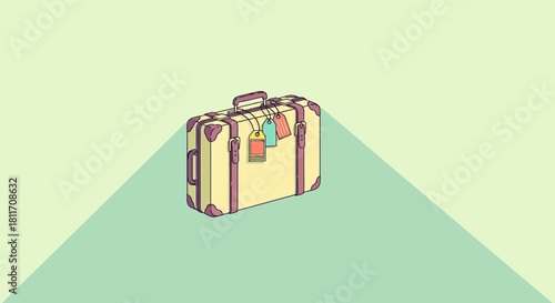 Vintage suitcase with luggage tags evokes wanderlust, perfect for travel blogs, vacation promotions, and retro-themed designs, calling to adventure