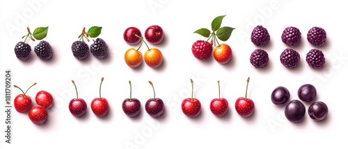 Fresh Cherry Set on White Background - Vibrant and Abundant for Premium Design Projects