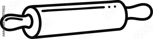 A black and white drawing of a rolling pin with handles on either side.