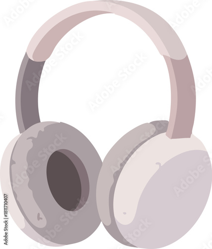 A pair of light gray and pink over-ear headphones in a simple vector illustration style.