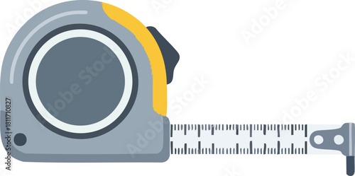 Illustration of a gray and yellow tape measure with the tape extended.