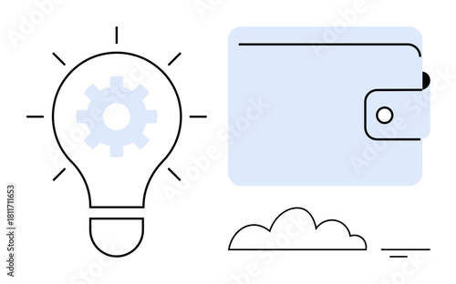 Financial innovation. Minimalistic design with a lightbulb creativity and a wallet money management. Financial innovation drives savings and resource optimization. Perfect for fintech, budgeting