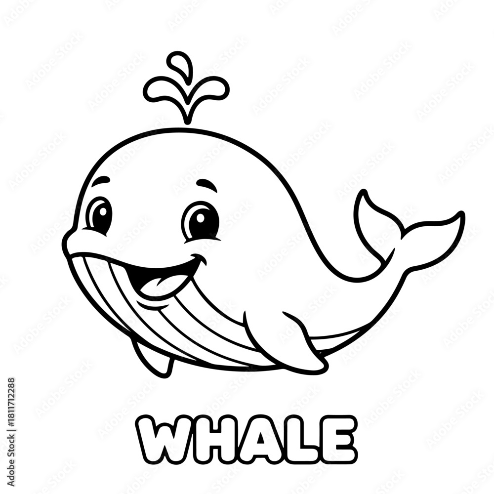 Naklejka premium Cute whale outline,Simple Cartoon Line Art Coloring Page