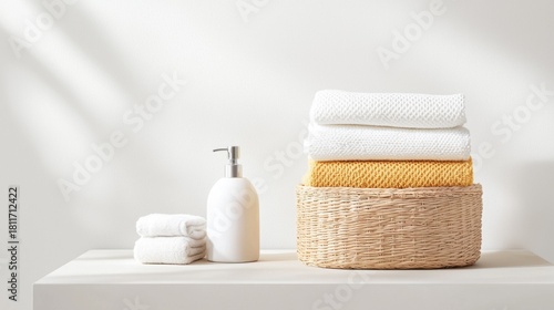 Modern Minimalist Laundry Setup with Towels and Baskets