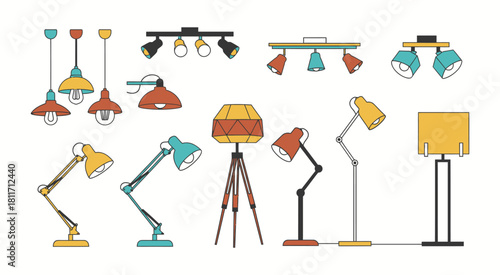 Diverse collection of modern and industrial style lamps for home and office decor vector