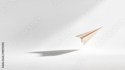 Minimalist Background with a Crisp Paper Airplane Floating in Air