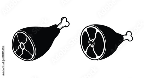 Simple black and white illustration of two ham hocks in different orientations