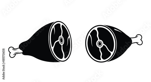 Two black and white illustrations of ham hocks side by side