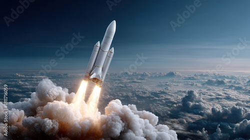 Fototapeta Naklejka Na Ścianę i Meble -  Innovative rocket launch showcasing advanced spacecraft technology, powerful propulsion systems, modern aerospace engineering, and futuristic space exploration missions