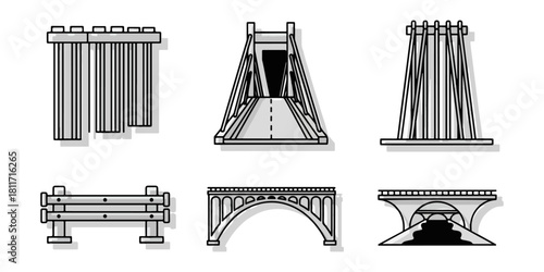 Set of bridges illustrations in monochrome design