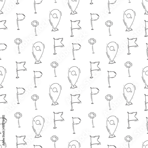 hand drawn map pins sign location seamless pattern background