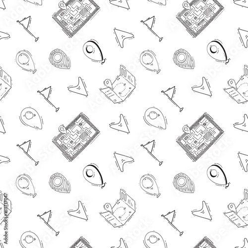 hand drawn map pins sign location seamless pattern background