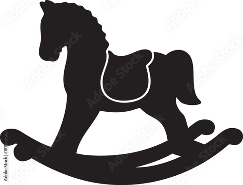 Vector Silhouette of a Traditional Rocking Horse Toy with Saddle