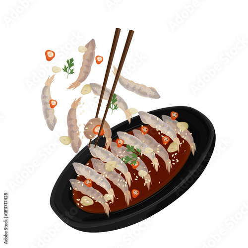 Vector Illustration Logo Clip art Levitation Saewoo Jang or Shrimps Saewoo 