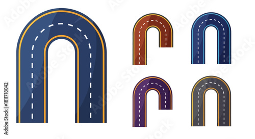 Colorful arched roads isolated on a white background representing pathways