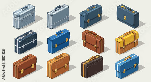 Collection of stylish briefcases for business men and women in various colors