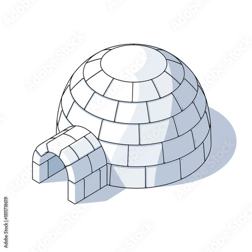 Stylized illustration of a traditional igloo home in the arctic landscape