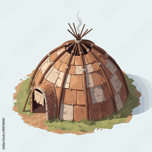 Stylized illustration of a wigwam, evoking indigenous housing traditions