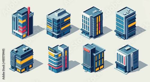 Isometric City Buildings Vector Design Set Urban Architecture Collection