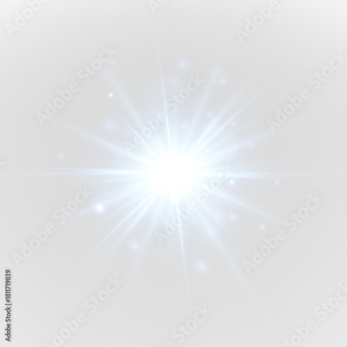Foto Blue starburst flashes brightly on a black PNG background