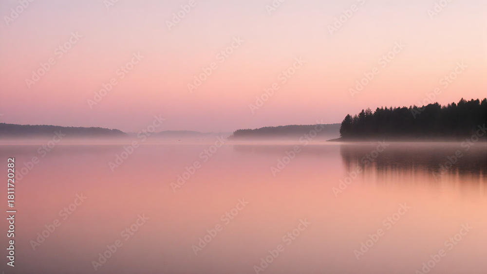 Fototapeta premium Calm Lake with Forest Reflection