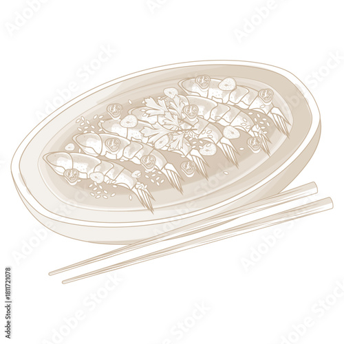 Vector Illustration Logo Line art Saewoo Jang Raw Shrimp Marinated Chili Garlic