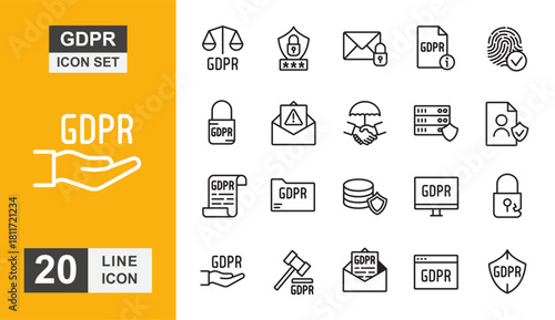 Gdpr icon set. Protection, auction, document, security, business and more line icon.