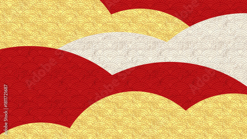 金色をあしらった青海波模様と和紙テクスチャが上品に調和する高級感のある和風背景。“Elegant Japanese Seigaiha Background with Gold Accents and Subtle Washi Texture”