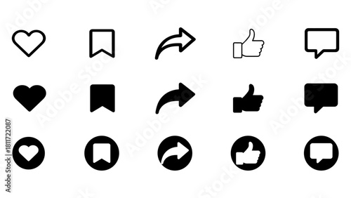 like, comment, share icon, save,icon button, social media vector
