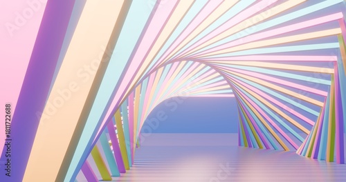 Futuristic interior background colorful lights glowing in tunnel 3d render