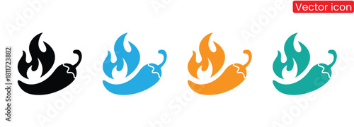 Spicy vibrant chili peppers with hot fiery flames