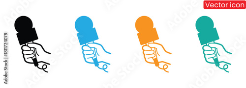 Colorful microphone icons for news reporting and interviews,Microphone Icons set. variant microphone icon. Karaoke mic. Podcast microphone. web and mobile icons. vector illustration. Mic icon set.