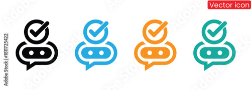 Chat bot assistance icons help with customer communication,Chat bot icon. Support bot. Cute smiling robot with headset. The symbol of an instant response from the support service. Mobile helper icon.