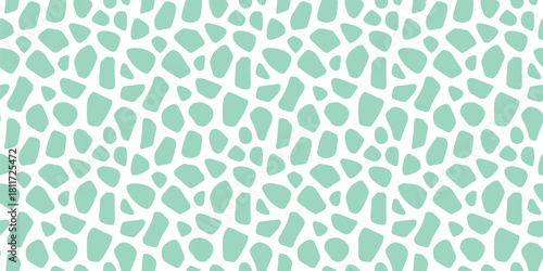 Vector seamless pattern with abstract organic shapes in mint green on white background. Modern botanical texture with scattered irregular shapes. Fresh repeated design for textile, packaging, covering