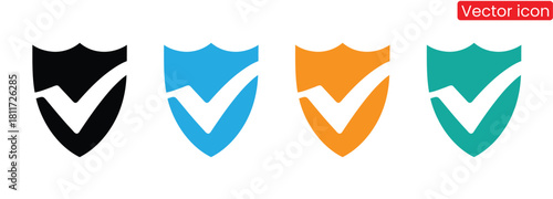 Colorful security shields for data protection and antivirus,Black shield icon with a check mark.Security symbol with a check mar. Represents protection,safety and security. shield and check mar design