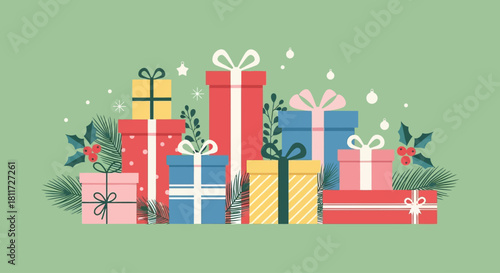 Cheerful Santa Claus Merry Christmas Greeting Card and Banner