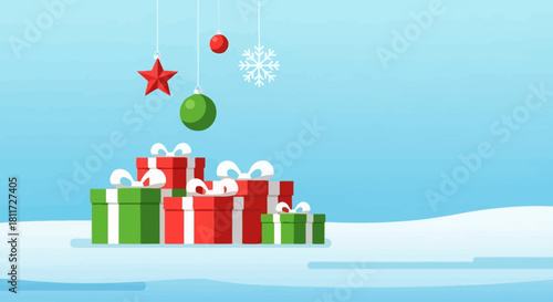 Cheerful Santa Claus Merry Christmas Greeting Card and Banner