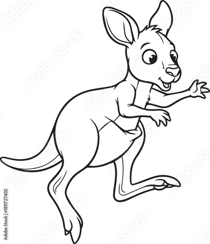 Cute Cartoon Kangaroo Jumping Outline Coloring Page
