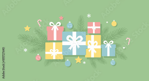 Cheerful Santa Claus Merry Christmas Greeting Card and Banner