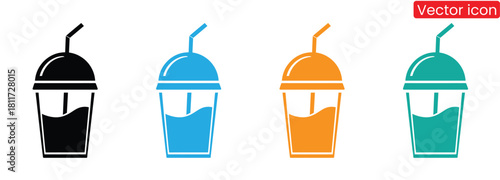 Refreshing colorful drinks with straws, ready for summer,Drinks icon set. Containing water, coffee, tea, drinking, glass, soda, cocktail, bottle, wine, beverage and more. Solid vector icons collection