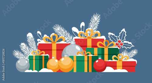 Cheerful Santa Claus Merry Christmas Greeting Card and Banner