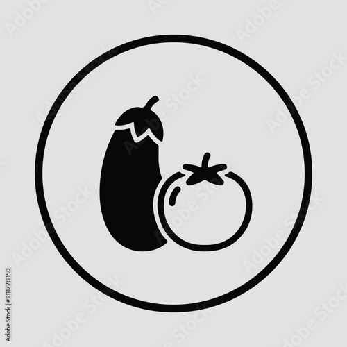 Illustrator eggplant and tomato organic farm fresh vegetables Silhouette vector
