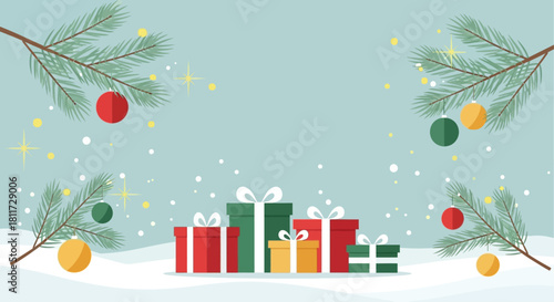 Cheerful Santa Claus Merry Christmas Greeting Card and Banner