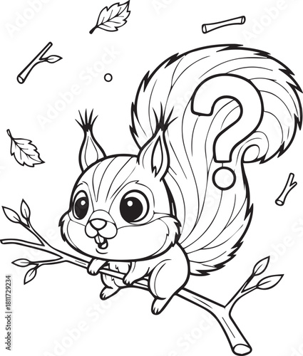Cute Squirrel on Tree Branch Coloring Page